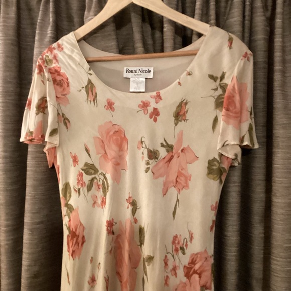 XL 14 Vintage Bias Cut Roses Rayon Crepe Gown Maxi Dress Romantic Feminine - Picture 3 of 6